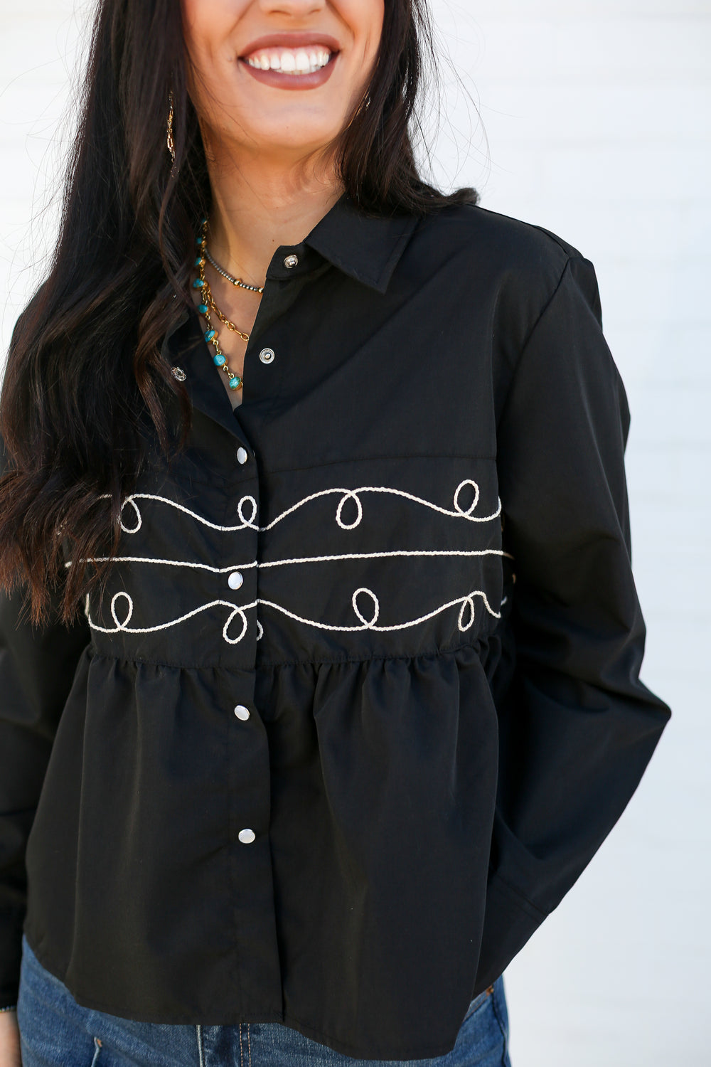 Black Loopty Lou Button Down Blouse