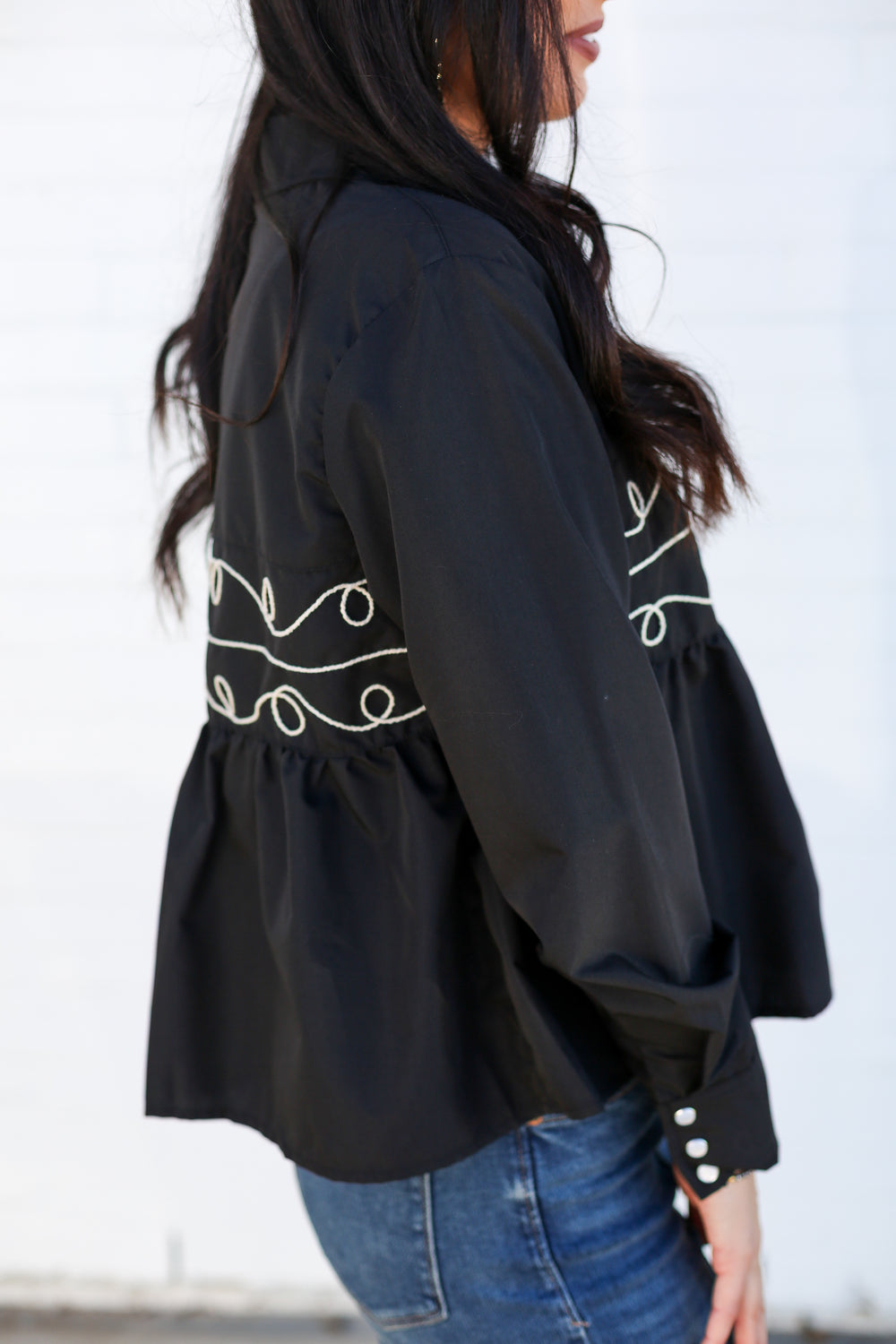 Black Loopty Lou Button Down Blouse