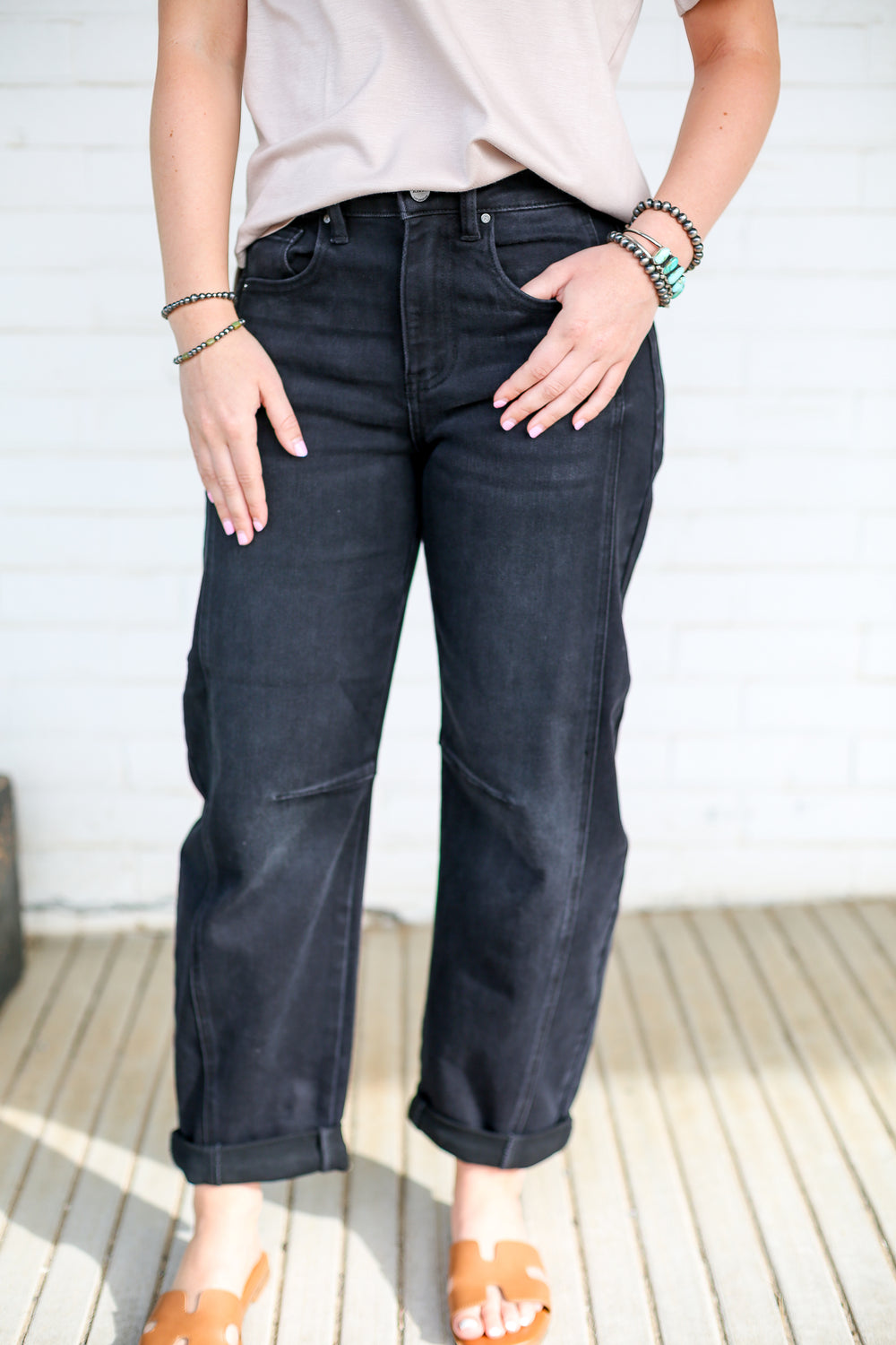 Black Mid Rise Crop Barrel Jeans