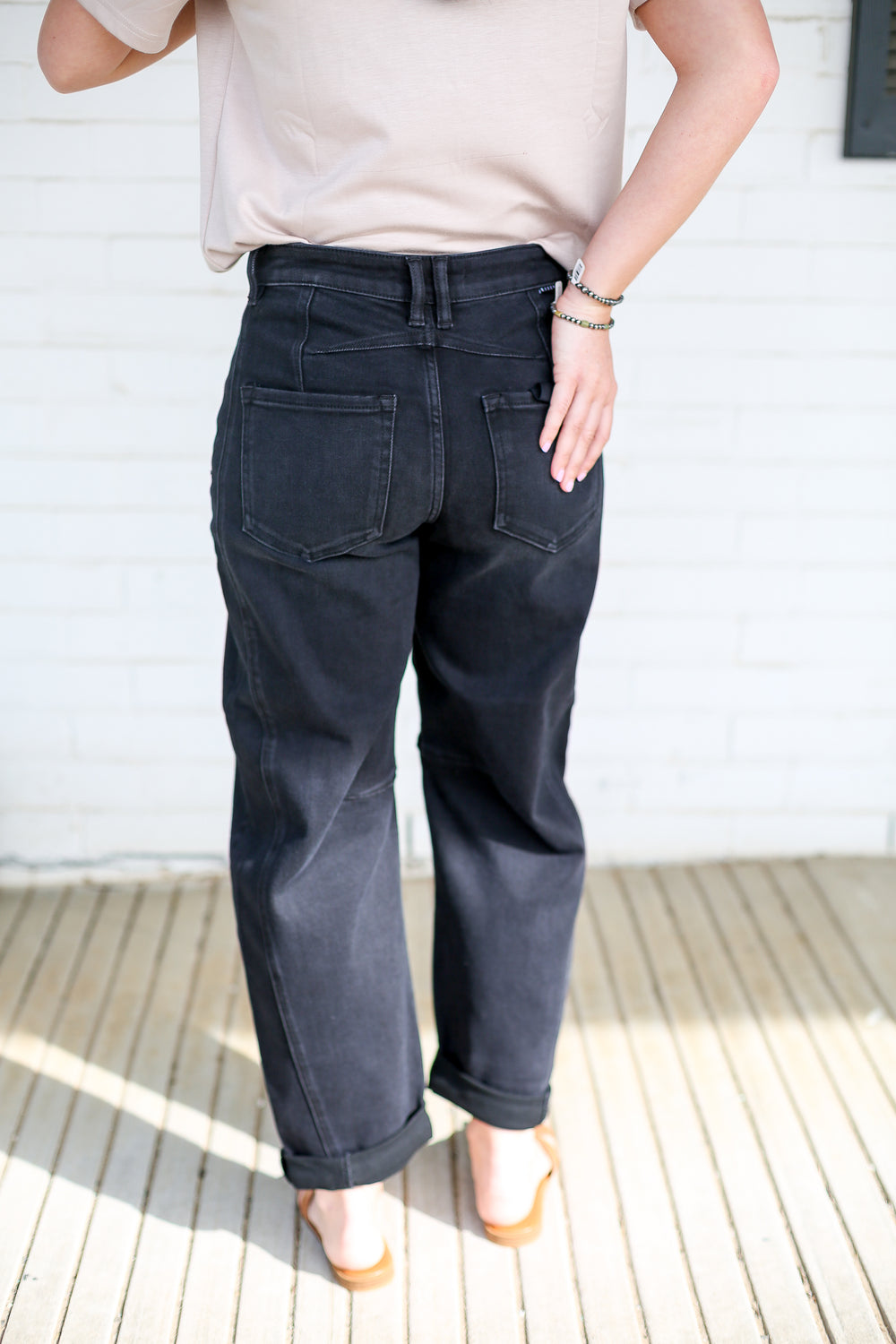 Black Mid Rise Crop Barrel Jeans