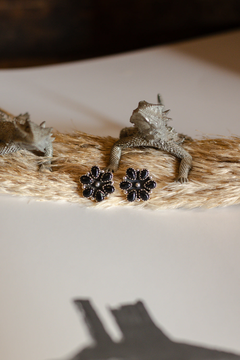 Black Onyx Flower cluster Earring