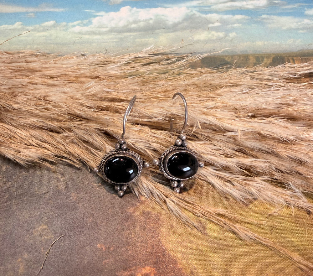 Black Onyx Hook Earrings
