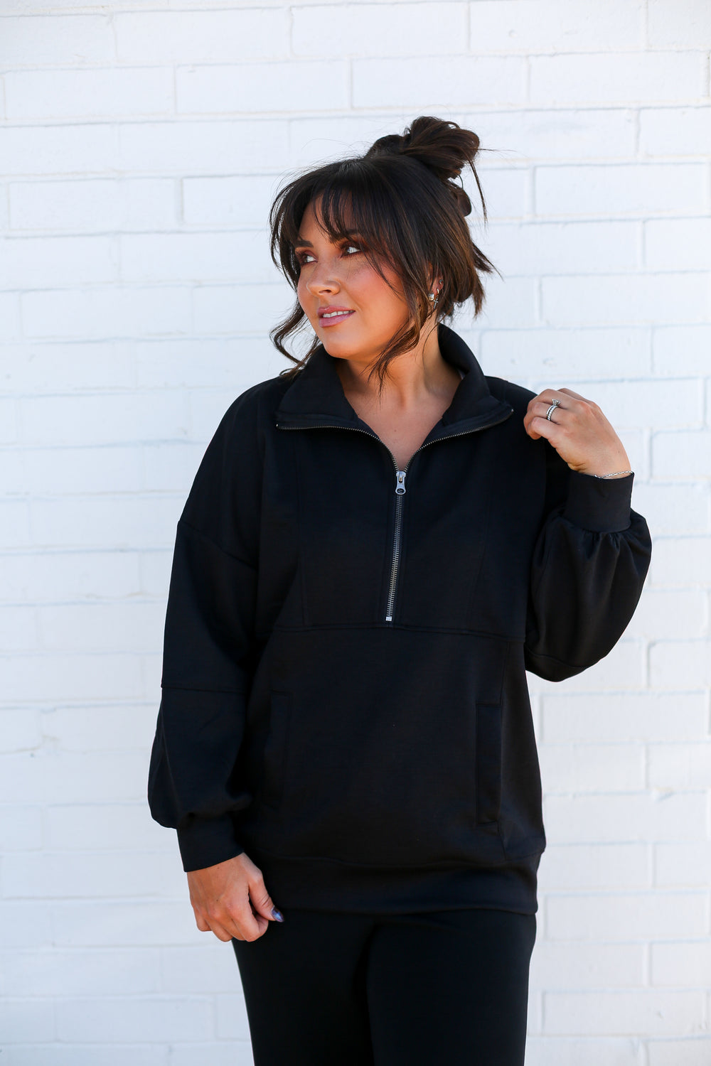 Black Oversized Half Zip Cocoon Sweatshirt