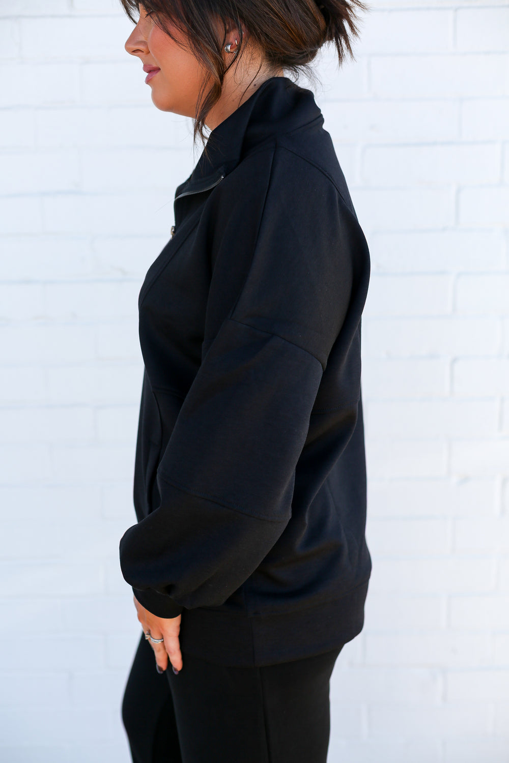 Black Oversized Half Zip Cocoon Sweatshirt