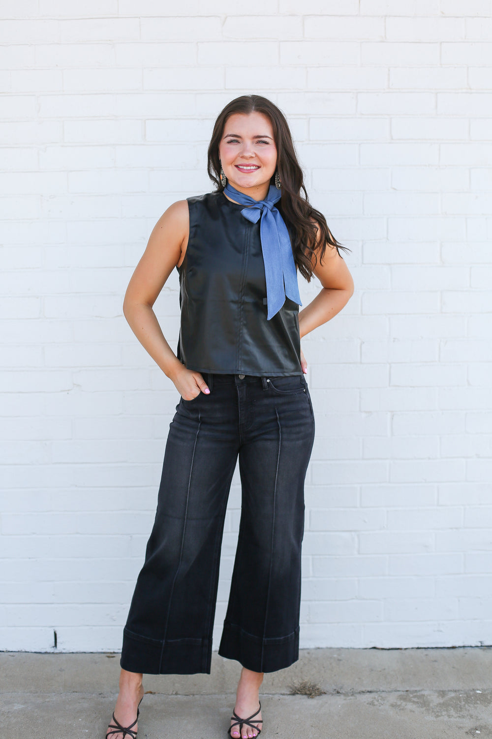 Black Pleather Sleeveless Blouse