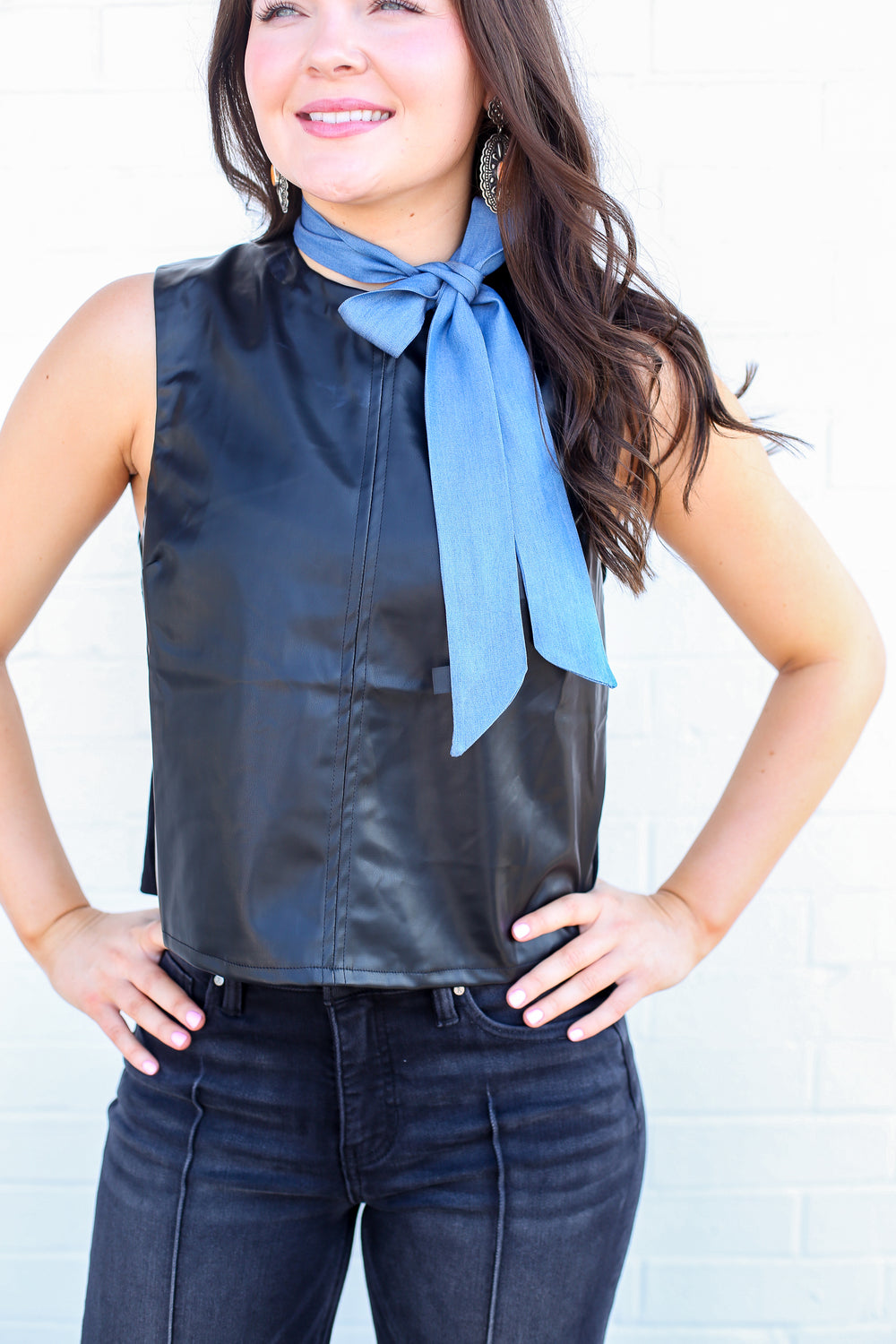 Black Pleather Sleeveless Blouse