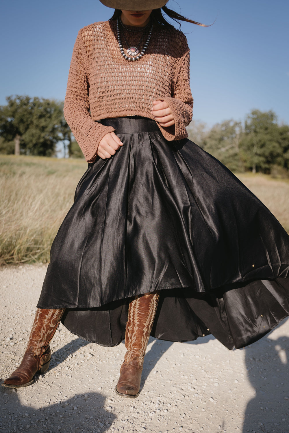 Black Satin Hi-Low Skirt