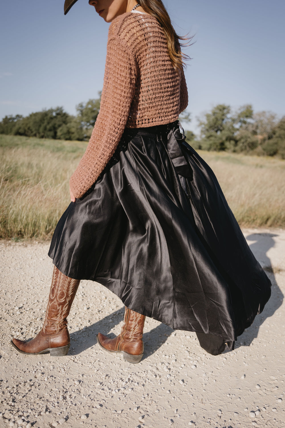 Black Satin Hi-Low Skirt