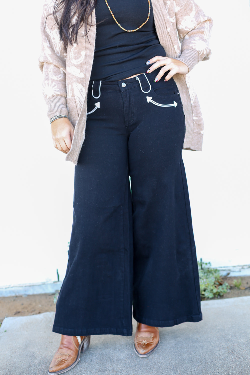 Black Wide Leg Smiley Jeans