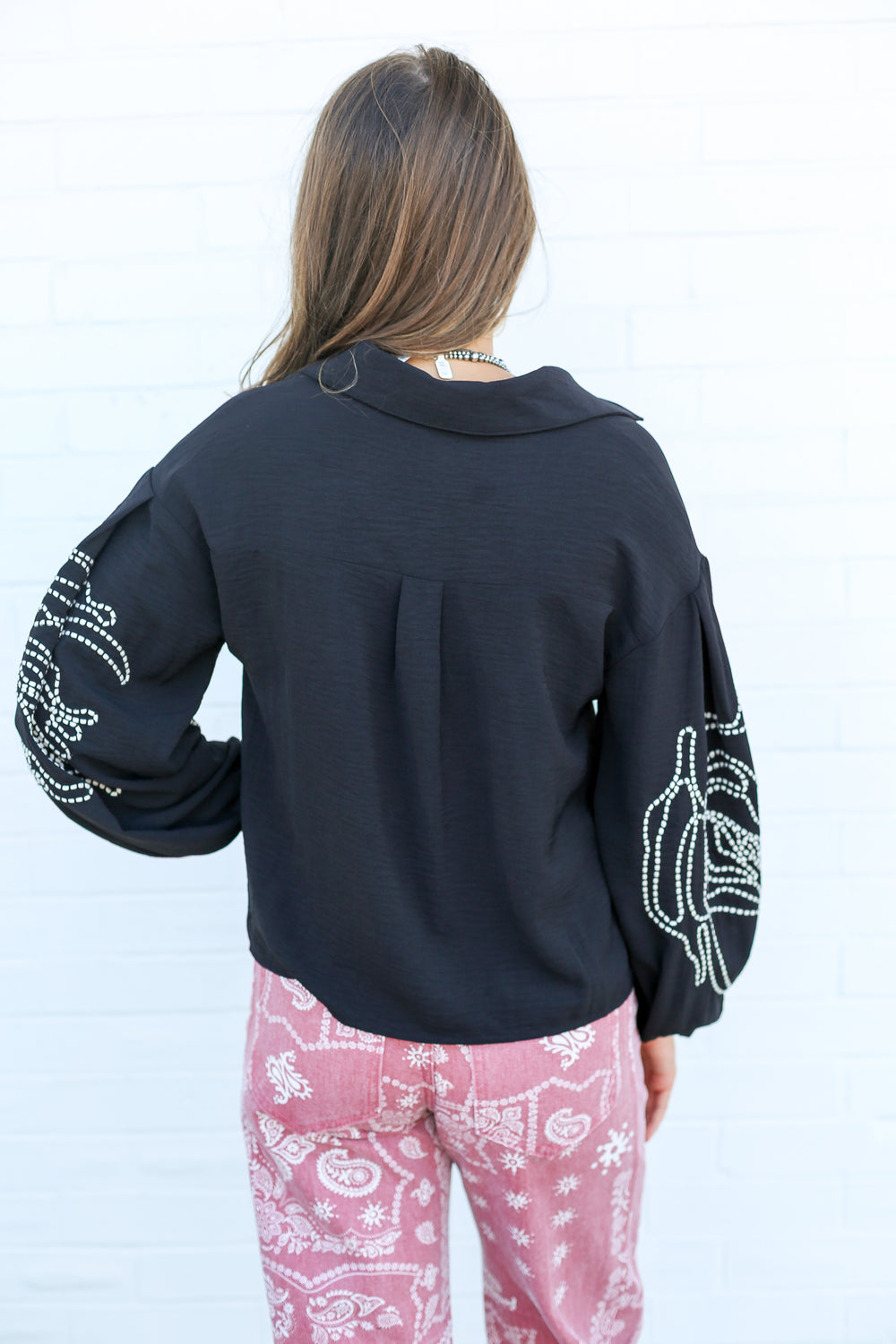 Black & Silver Embroidery Button Down Top