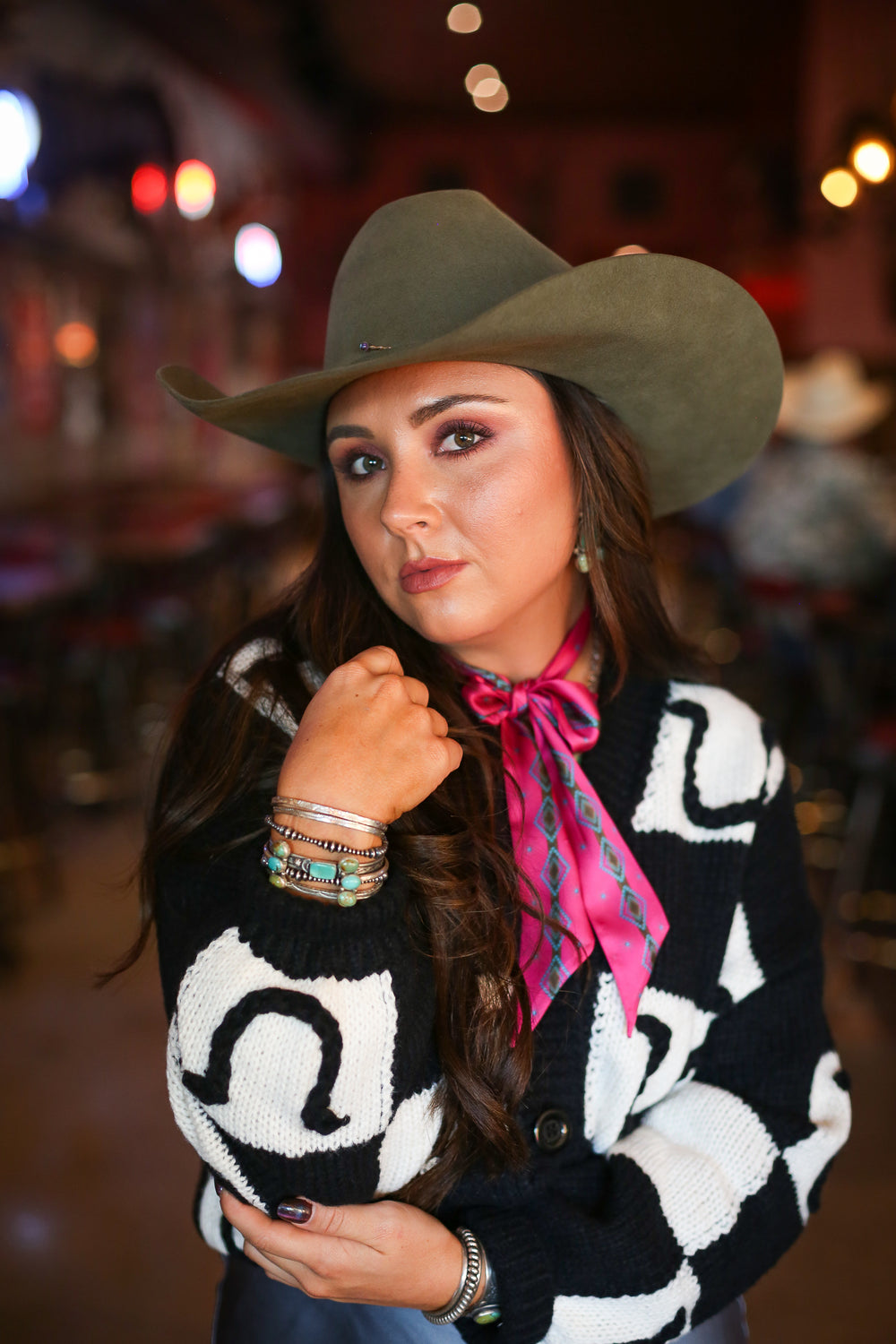 Black & White Checkered Horseshoe Cardigan