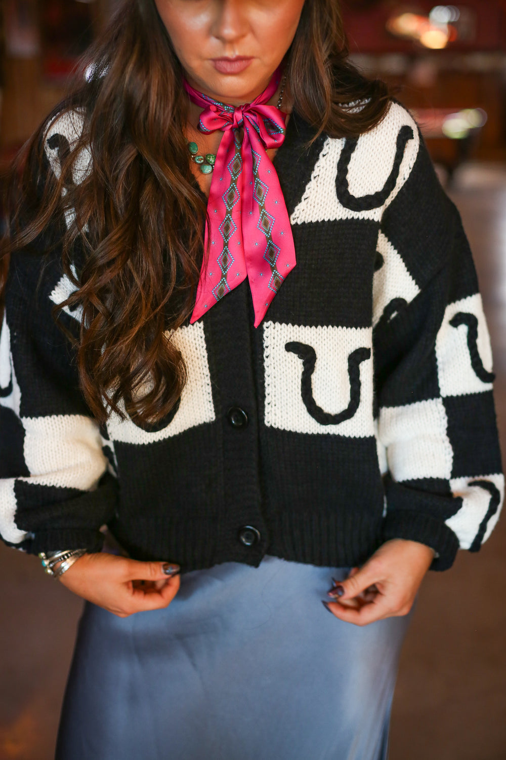 Black & White Checkered Horseshoe Cardigan