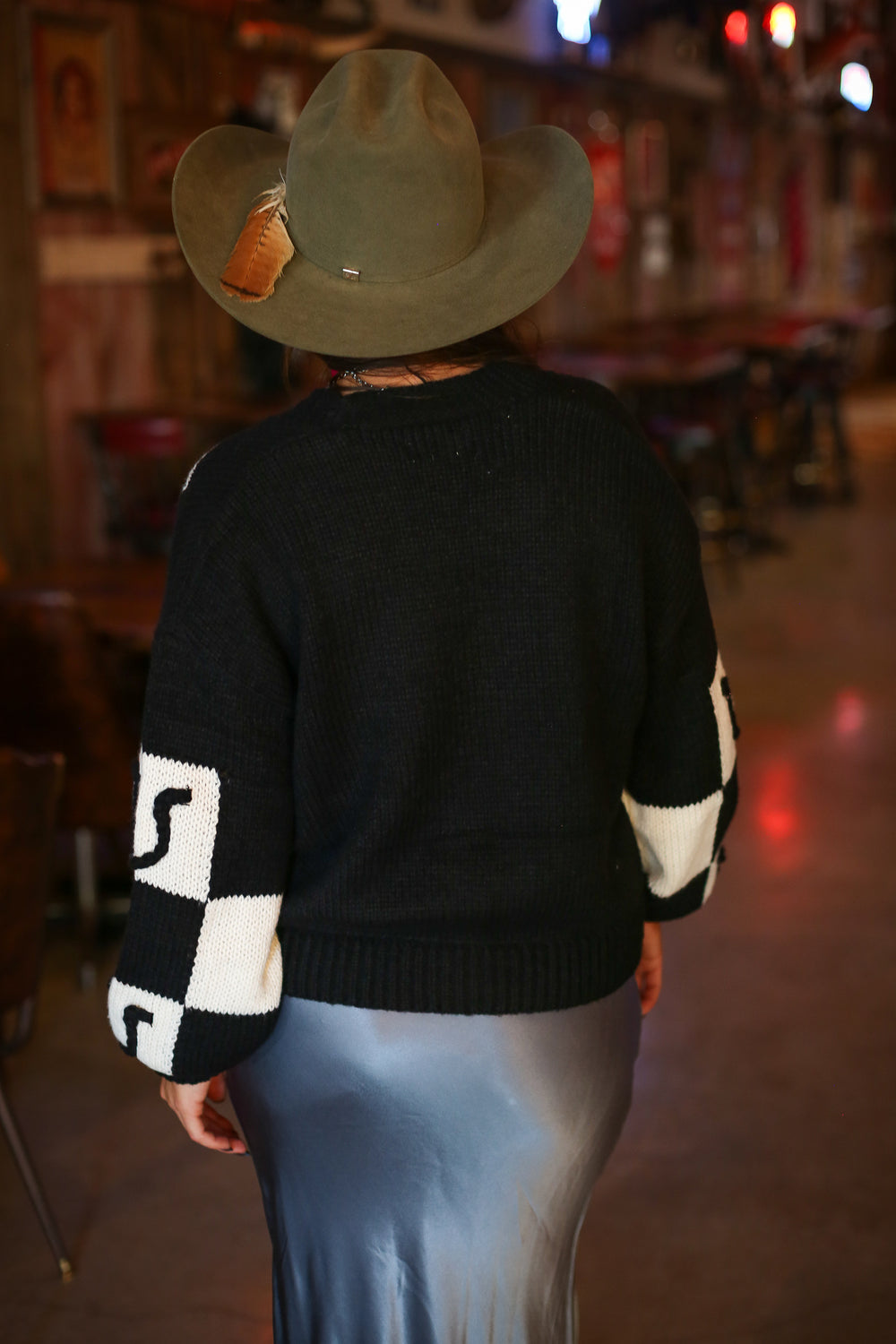 Black & White Checkered Horseshoe Cardigan