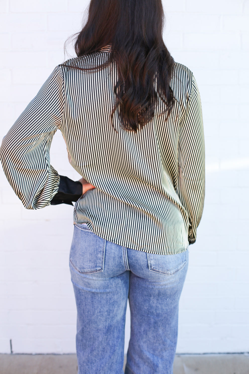 Black and White Striped Button Down Blouse