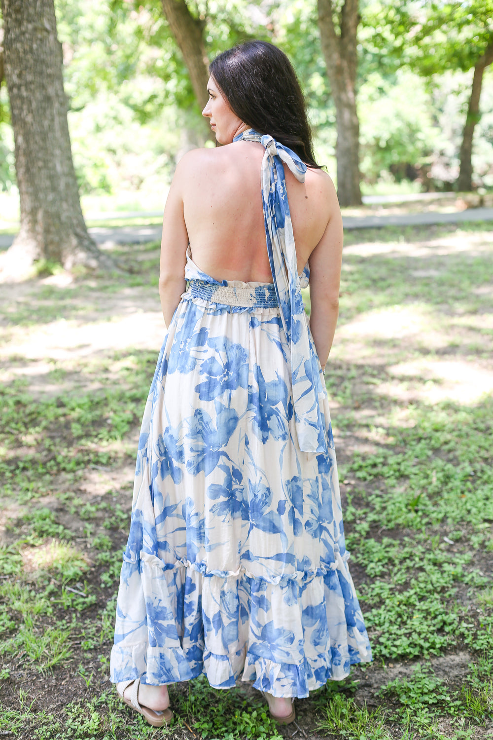 Blue Floral Halter Maxi Dress