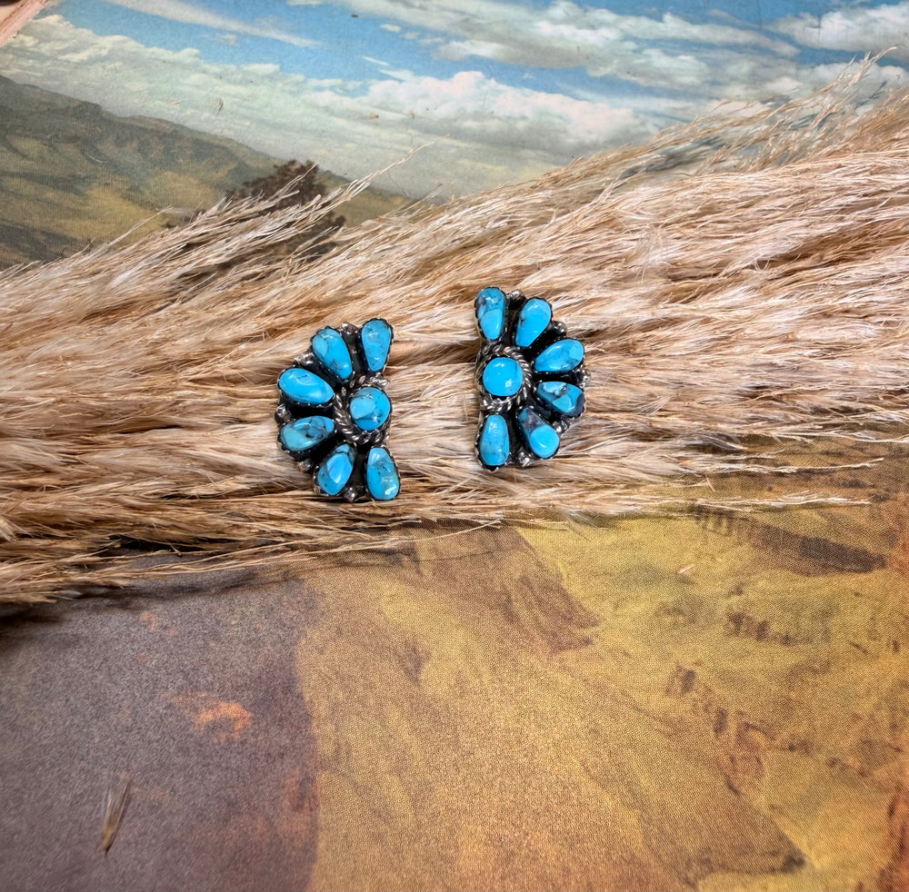 Blue Kingman Dainty Half Cluster Earrings