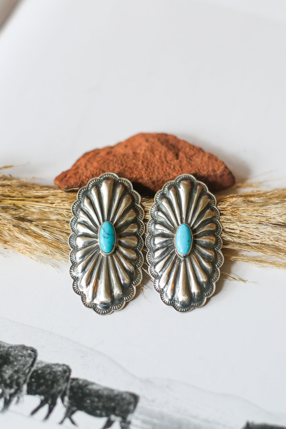 Blue Kingman Oval Concho Earrings