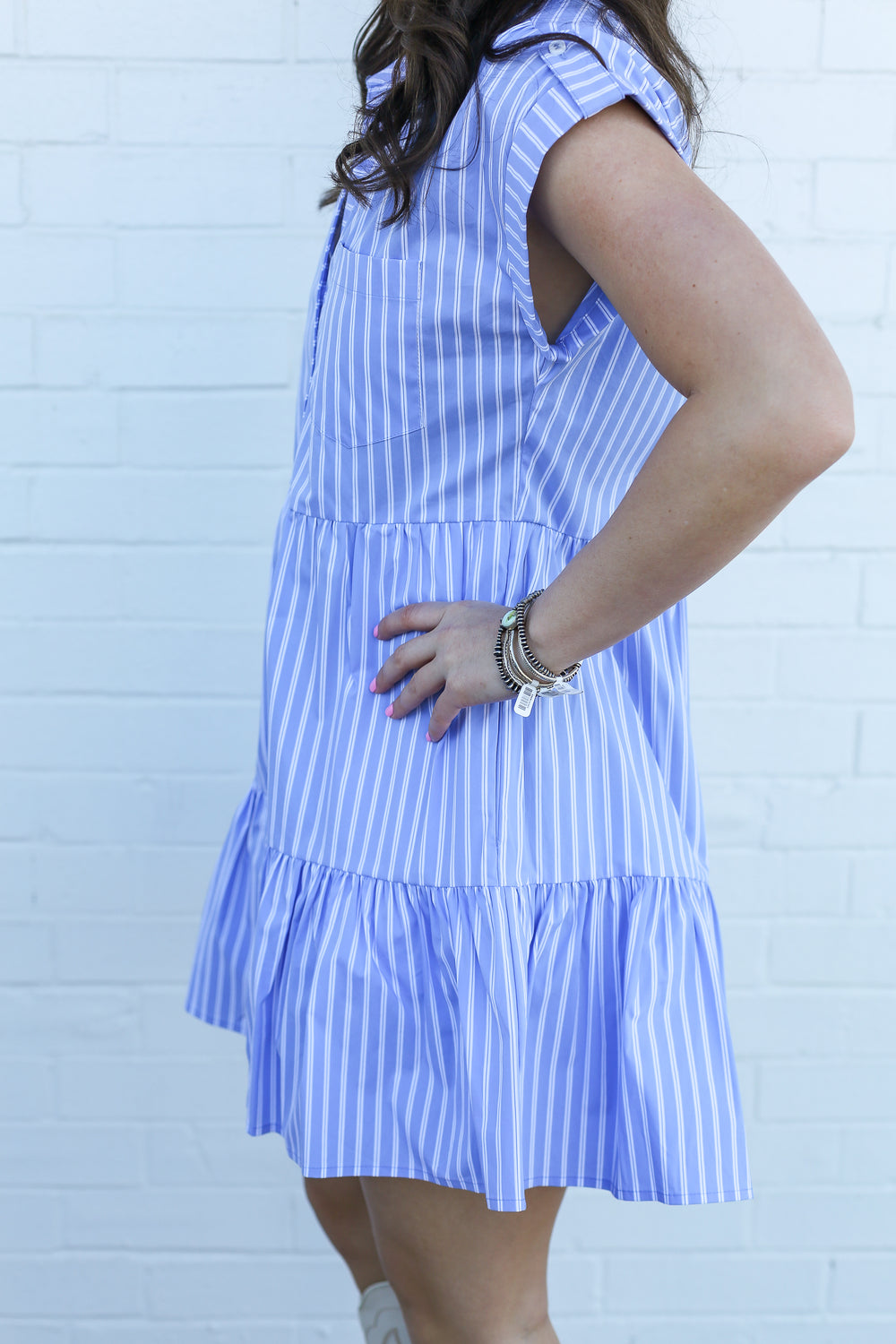 Blue Pinstripe Button Down Dress