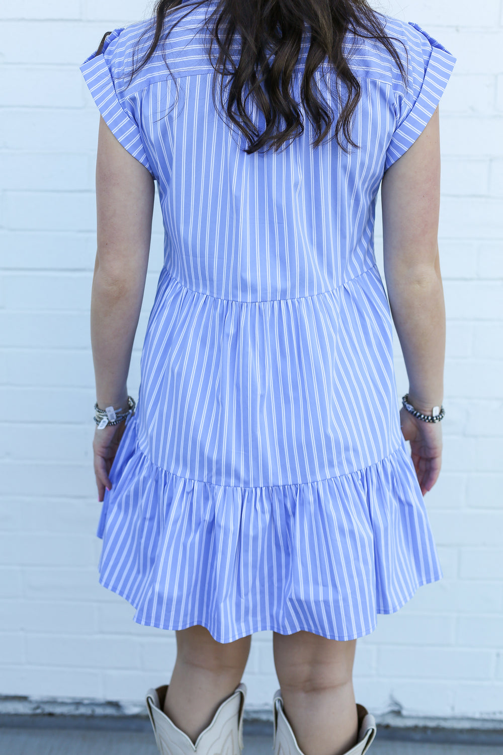 Blue Pinstripe Button Down Dress