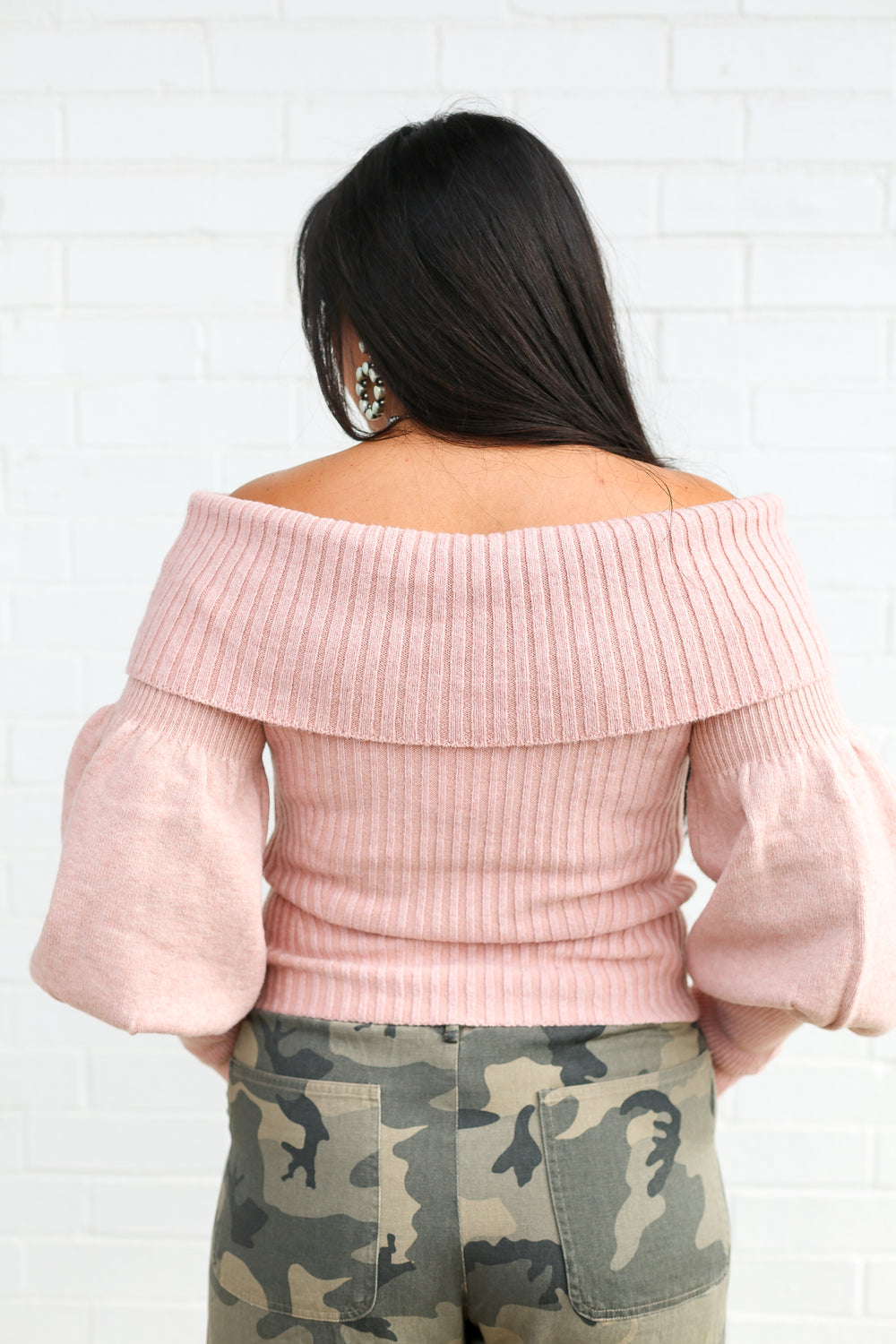 Blush Off The Shoulder Ribbed Knit Sweater