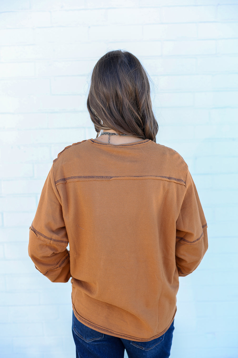 Boat Neck Desert Embroidery Long Sleeve Top