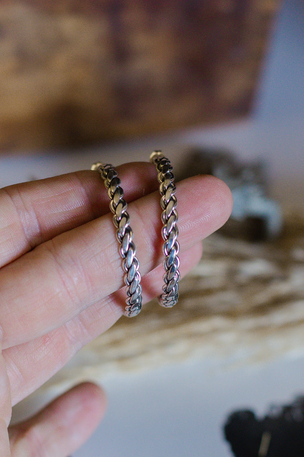 Braided Silver Rope Hoops