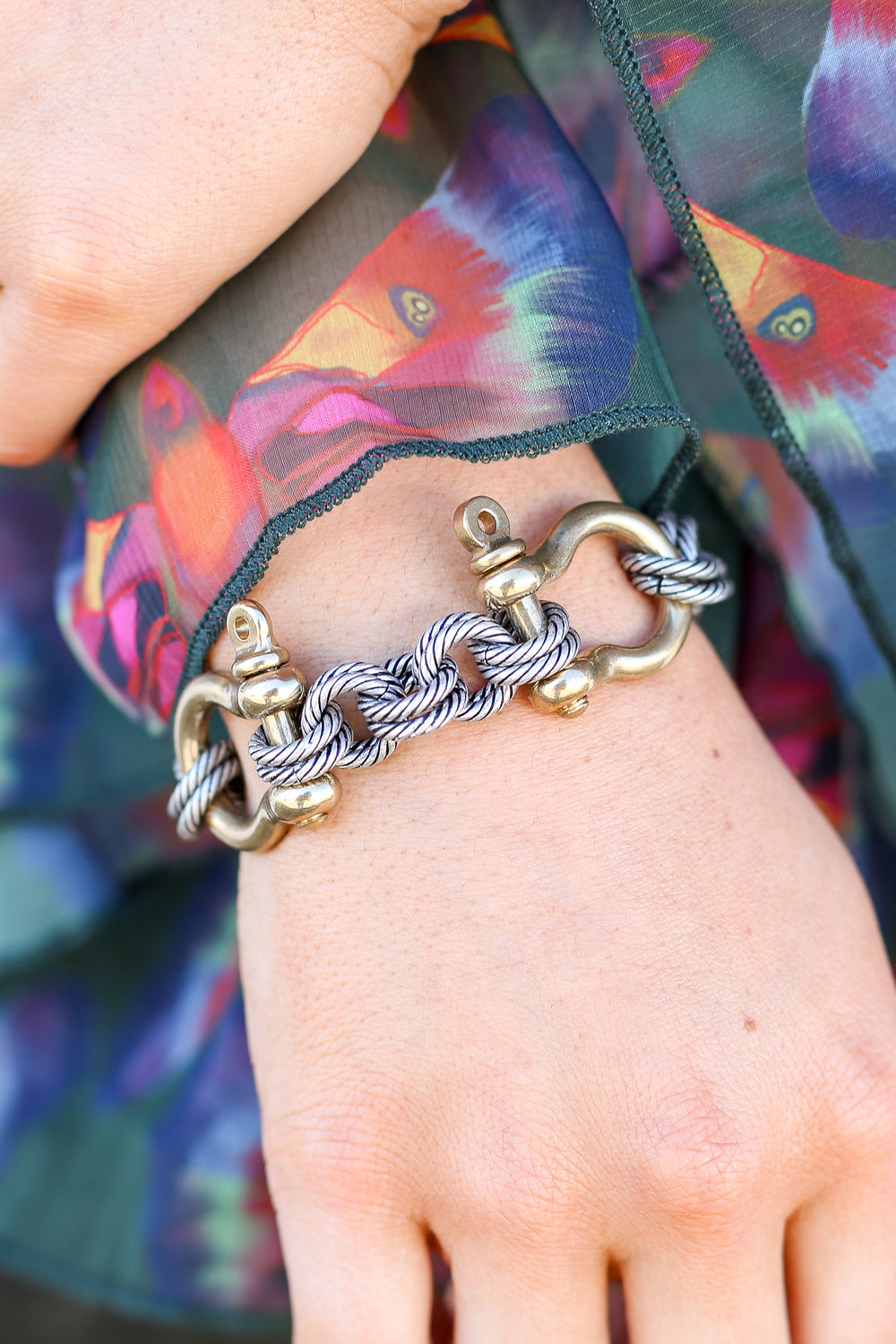 Brass Shackles Double Snaffle Link Bracelet