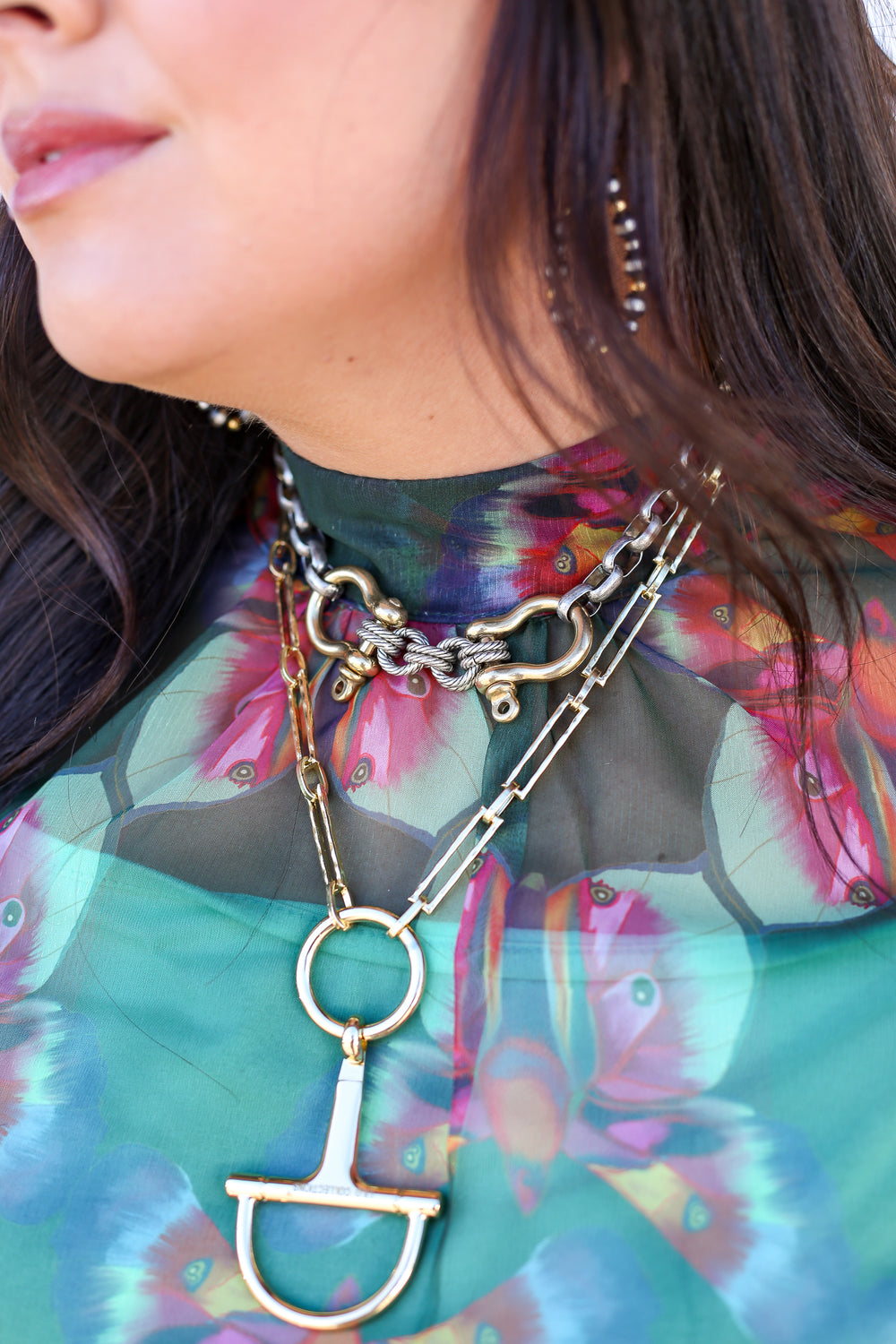 Brass Shackles Double Snaffle Necklace