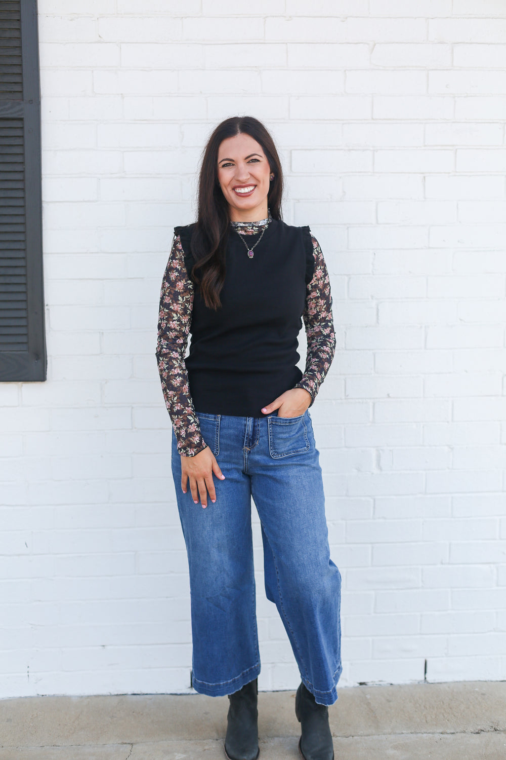 Bridgette Frayed Hem Black Tank