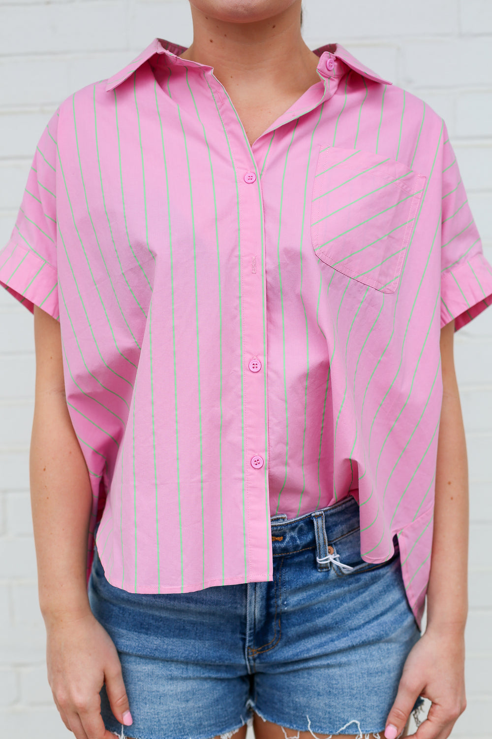 Brits Pink Oversized Pinstripe Button Down