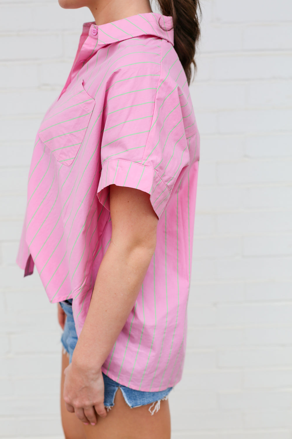 Brits Pink Oversized Pinstripe Button Down