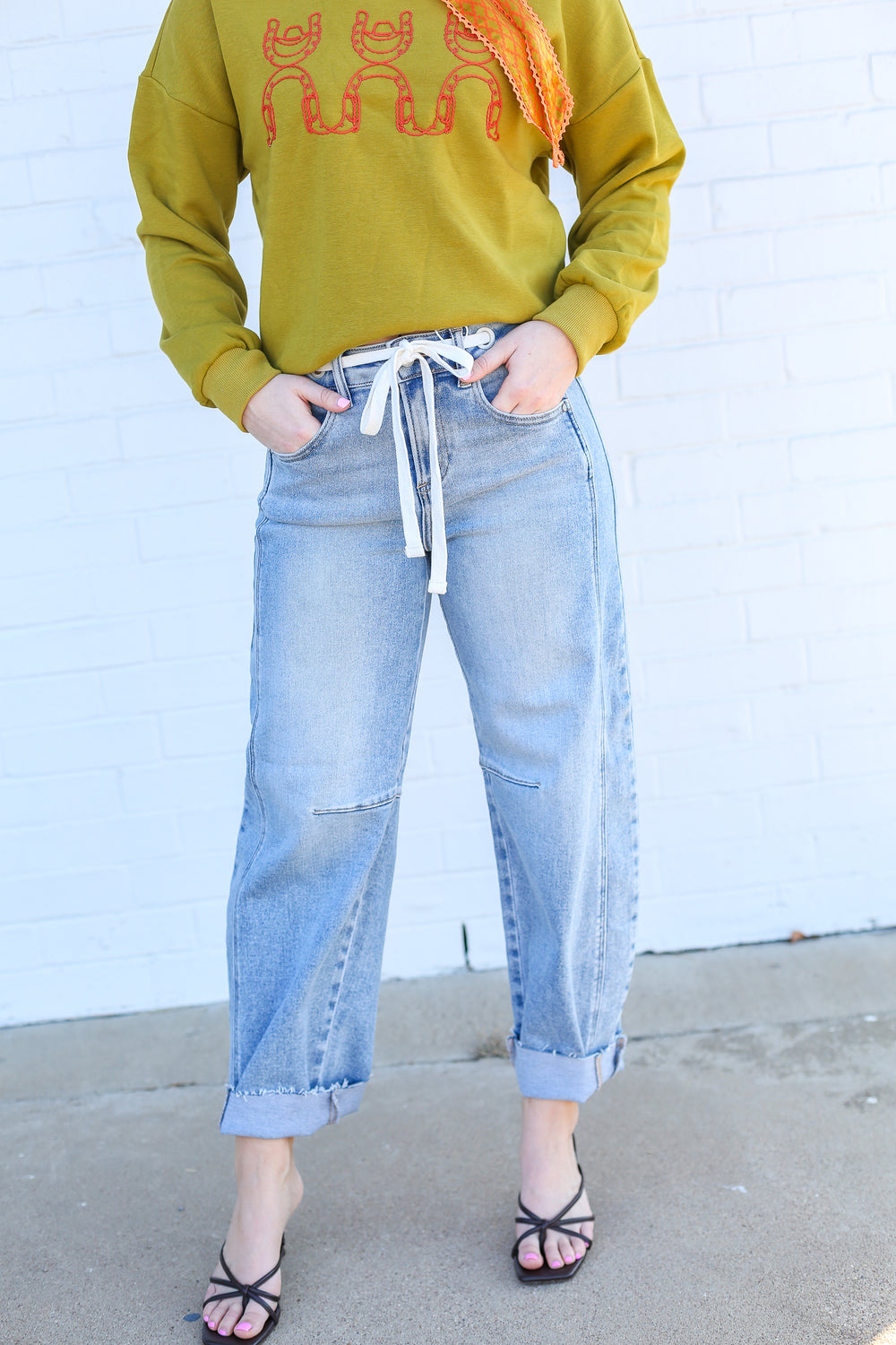 Britton Drawstring Slouchy Barrel Jeans