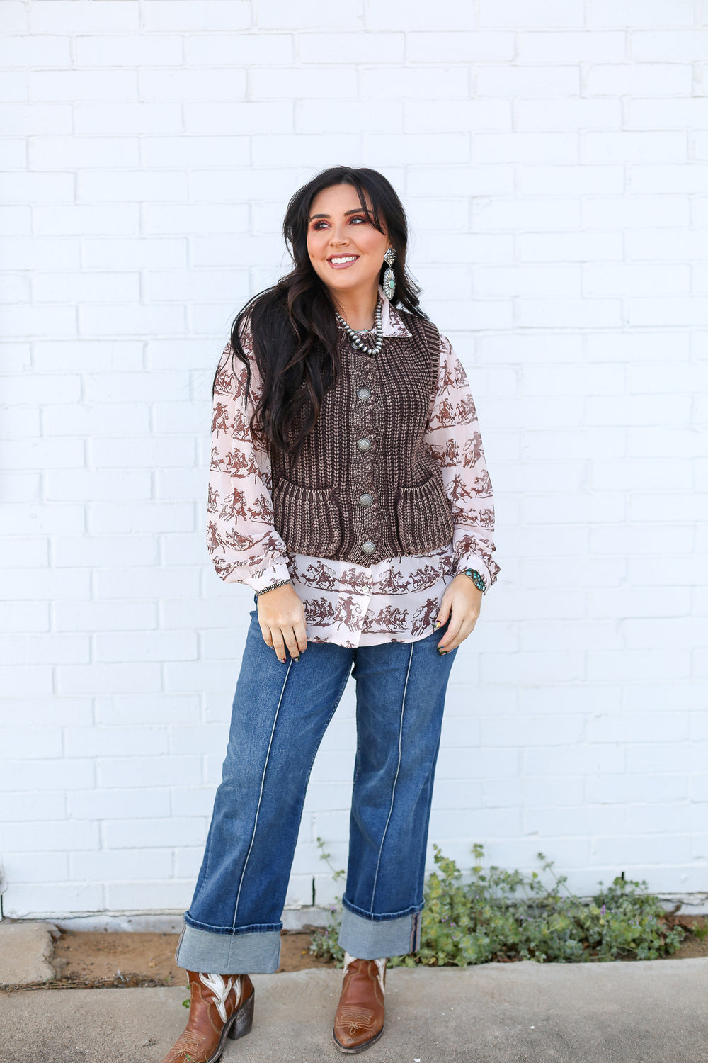 Brown Corded Concho Button Vest