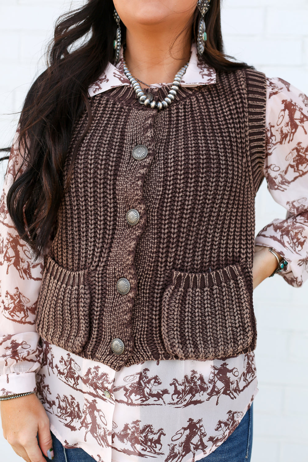 Brown Corded Concho Button Vest