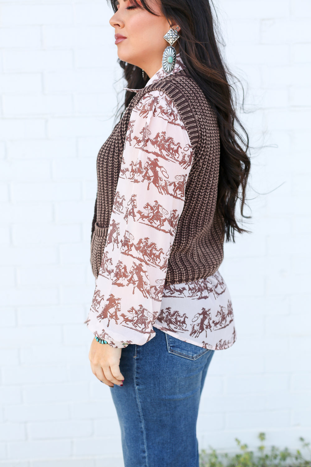 Brown Corded Concho Button Vest