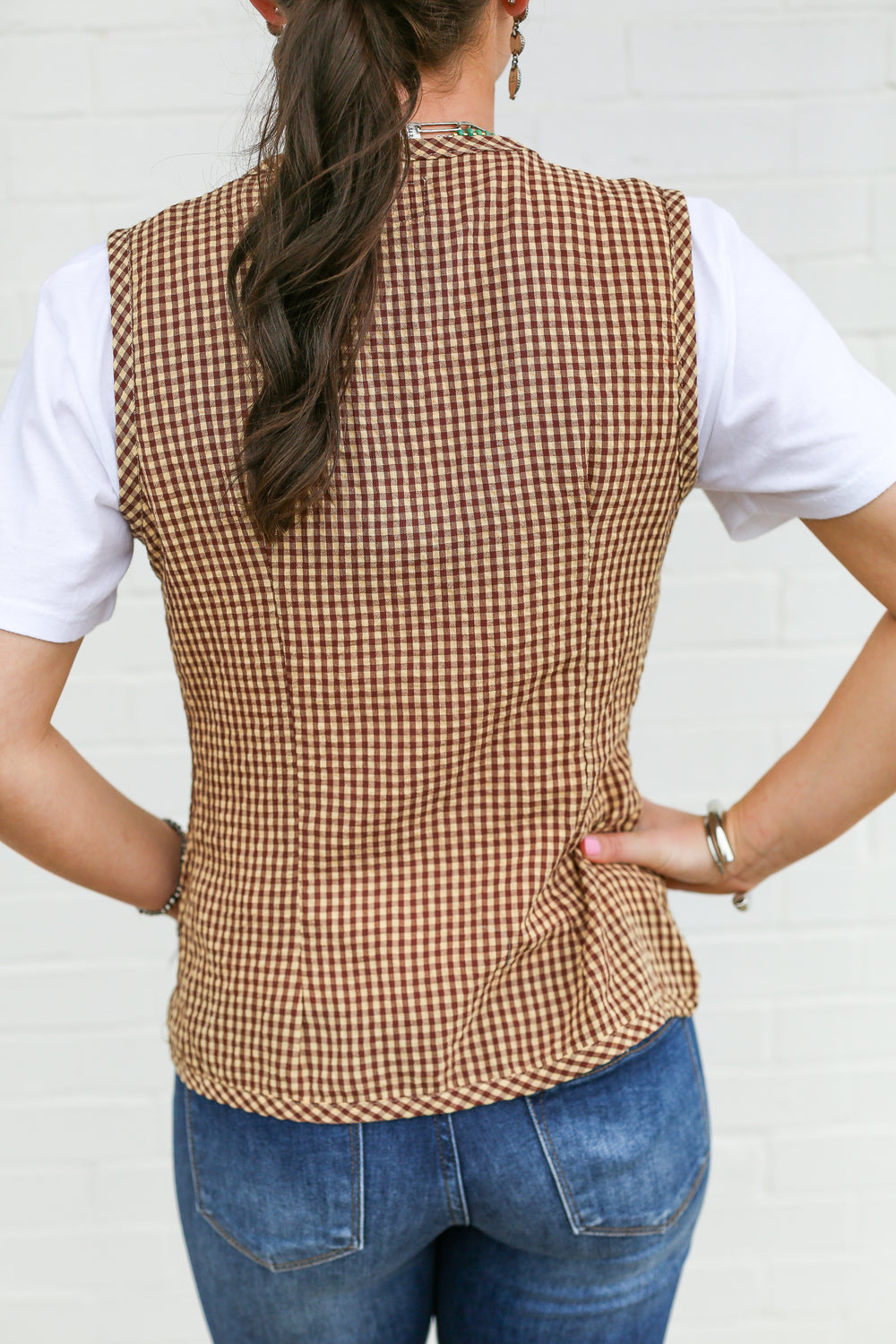 Brown Gingham Front Tie Vest