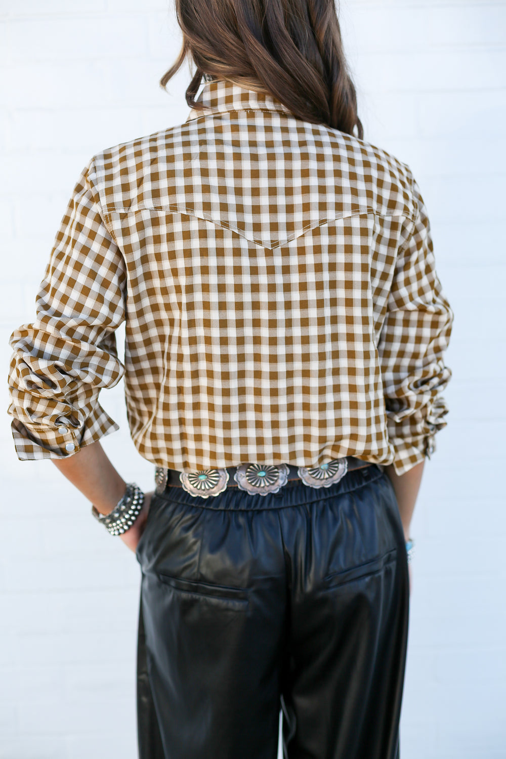 Brown Gingham Pearl Snap