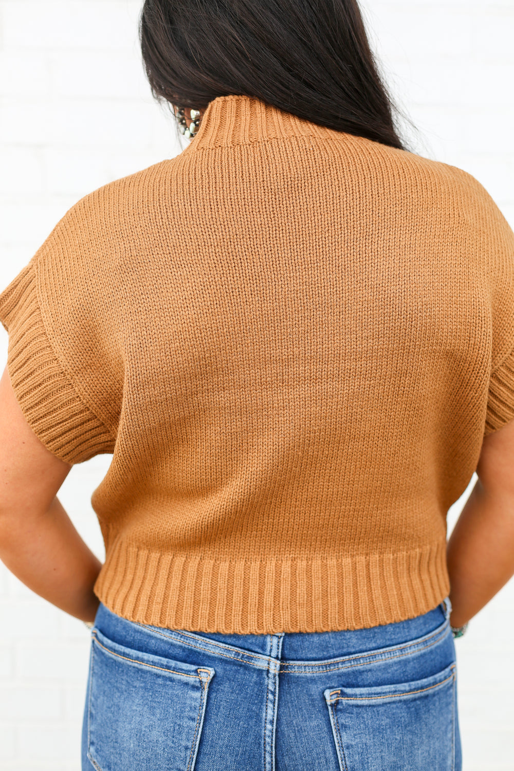 Brown Mocked Neck Sleeveless Sweater