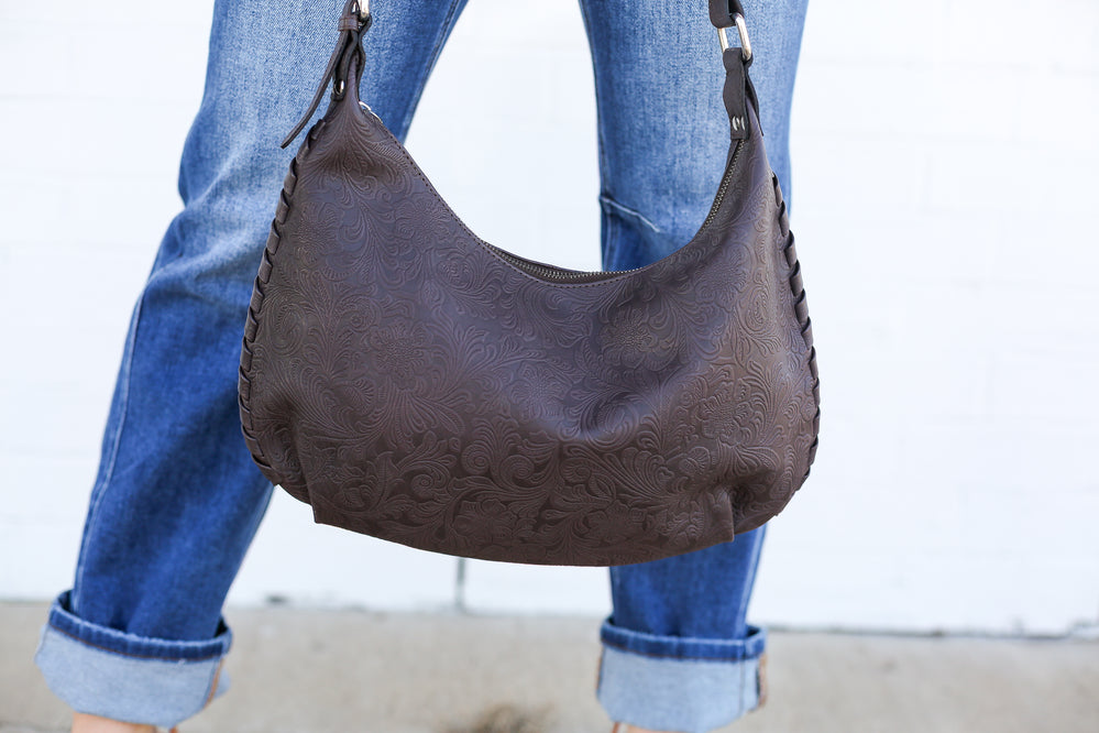 Brown Park Flower Shoulder Bag