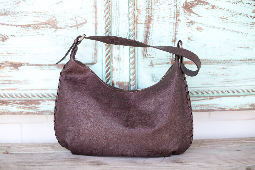 Brown Park Flower Shoulder Bag
