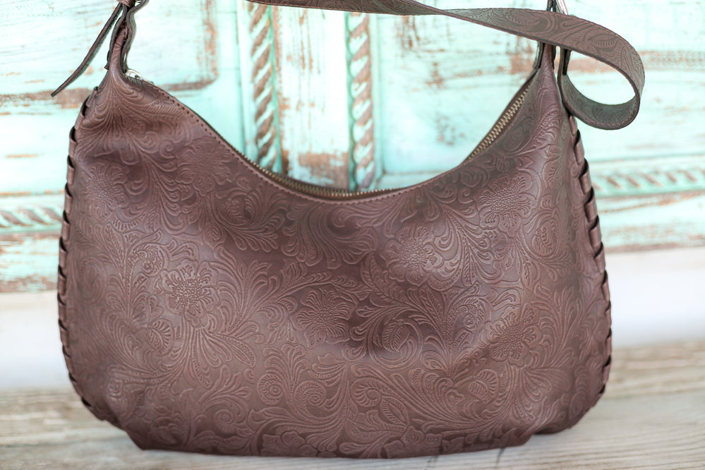Brown Park Flower Shoulder Bag