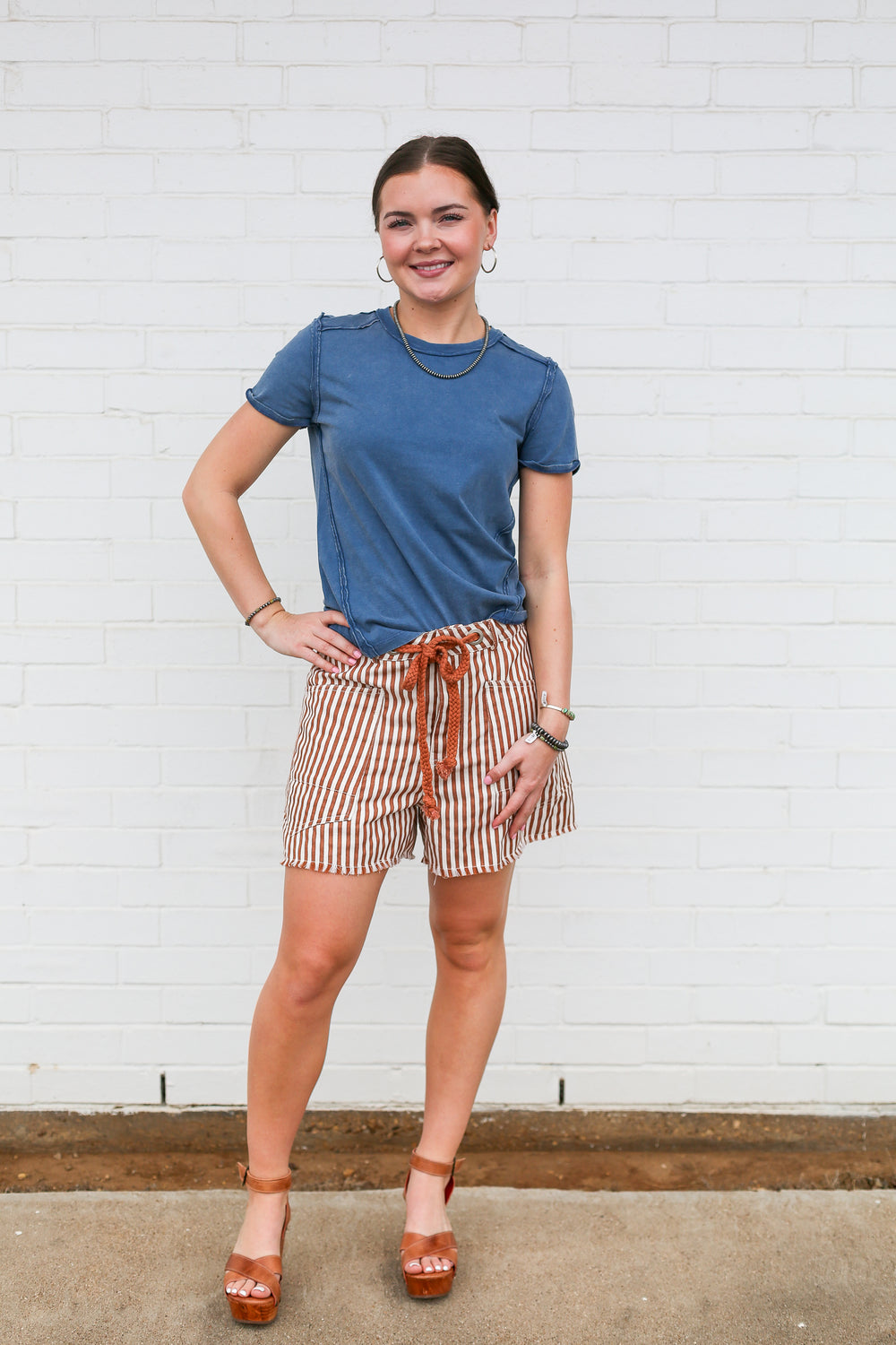 Brown Pinstripe Shorts