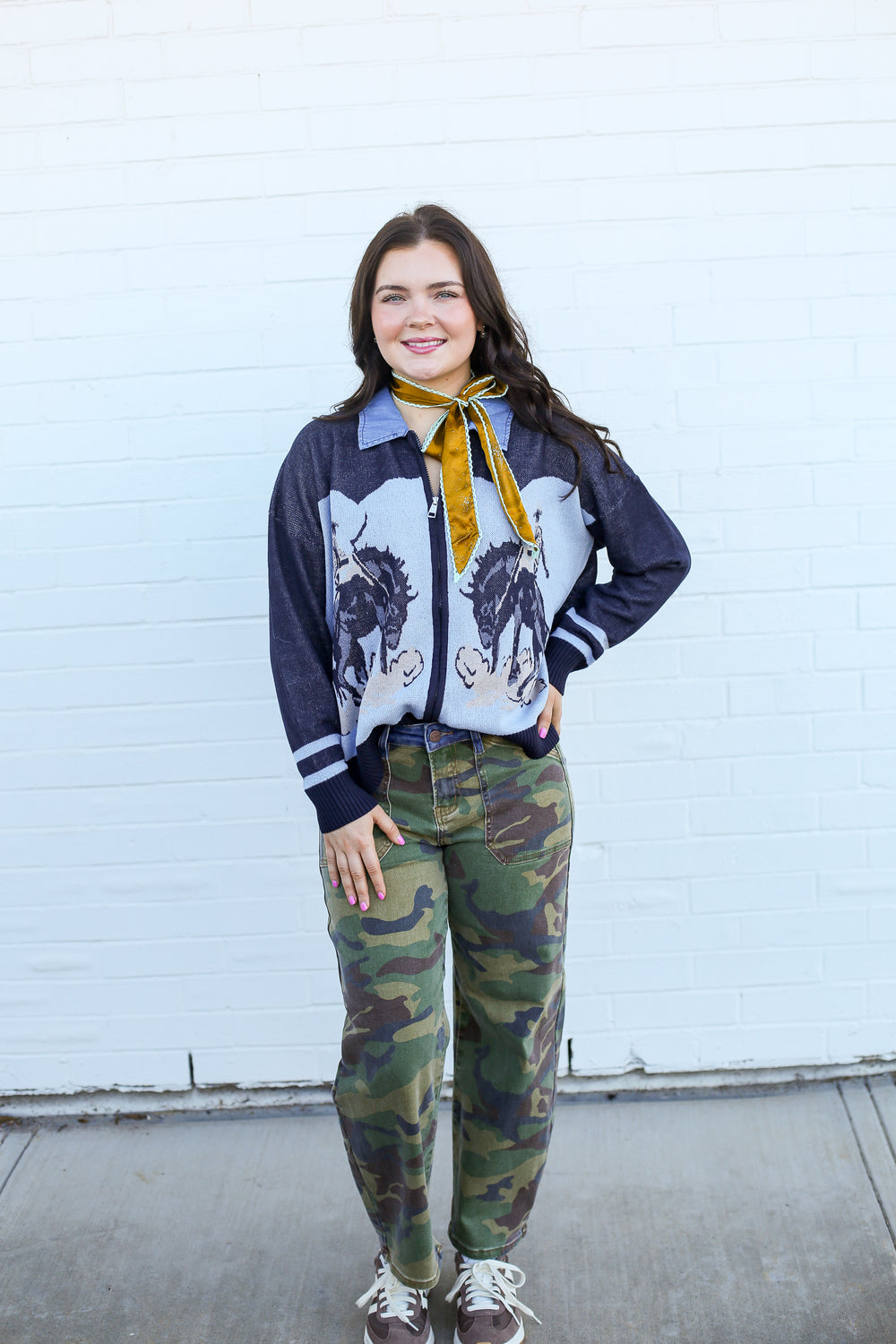 Buckin Bronc Blues Zipper Cardi