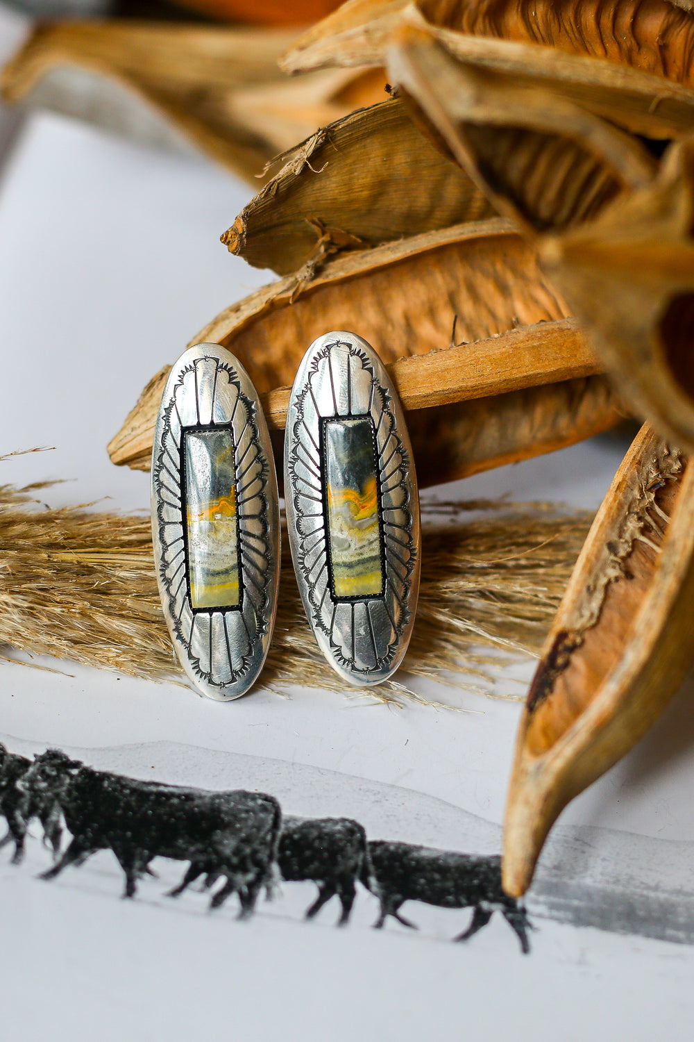 Bumble Bee Jasper Inlay Concho Earrings