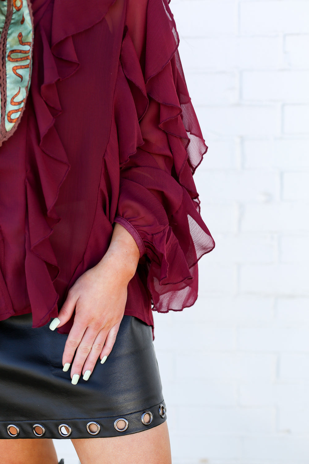 Burgundy All Over Ruffle Blouse