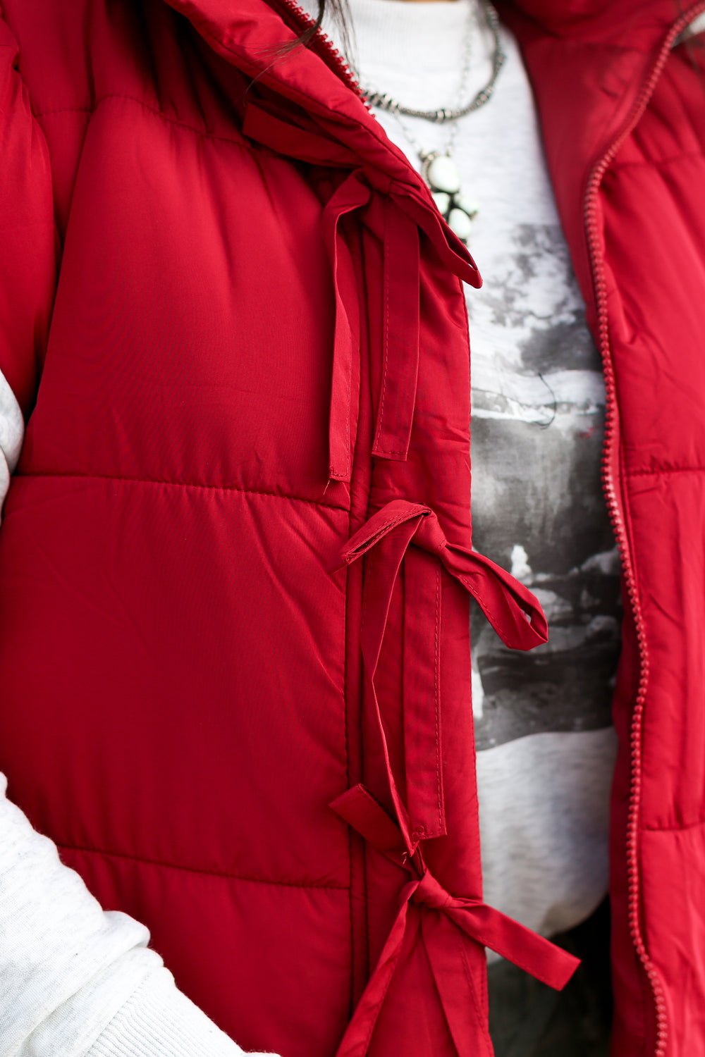 Burgundy Flutter Sleeve Puffer Vest