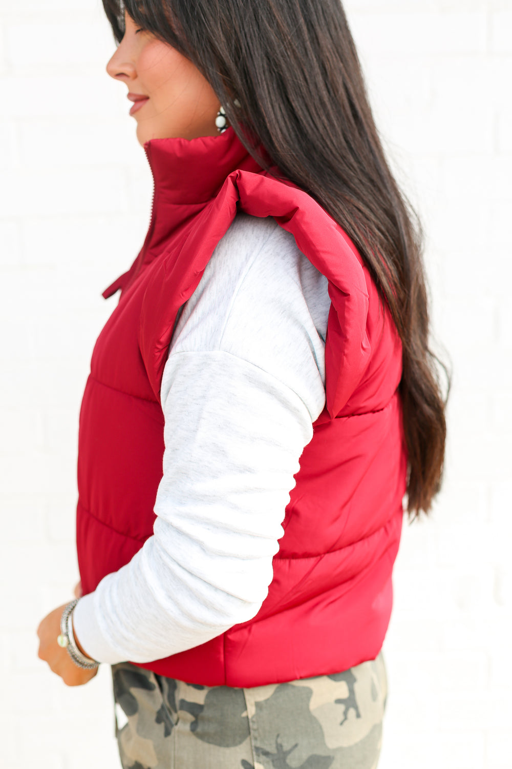 Burgundy Flutter Sleeve Puffer Vest