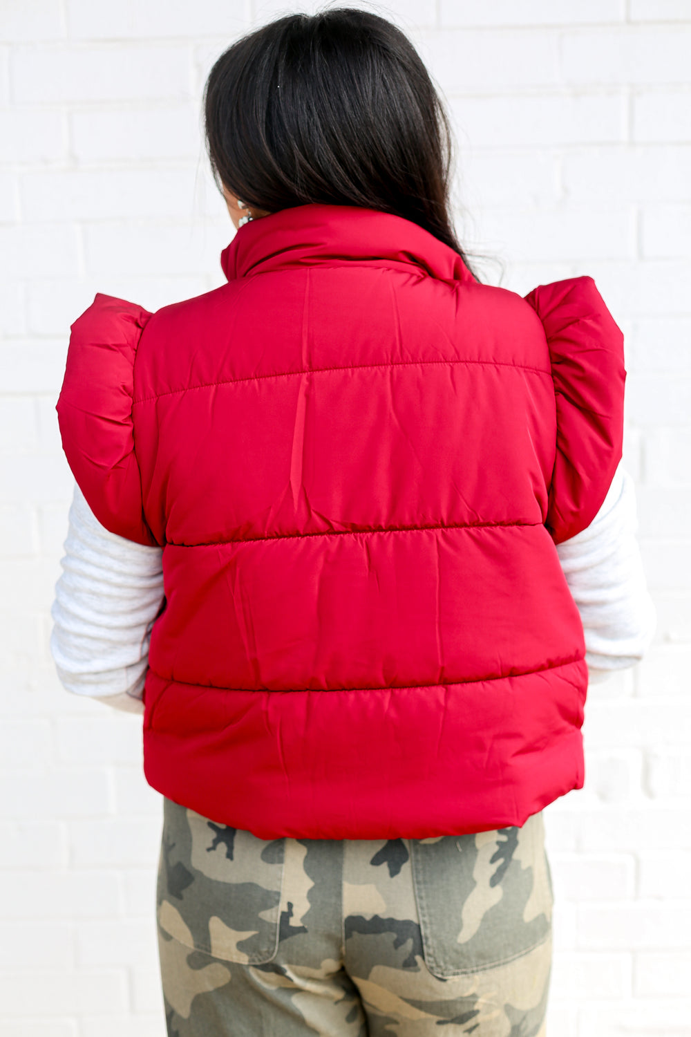 Burgundy Flutter Sleeve Puffer Vest