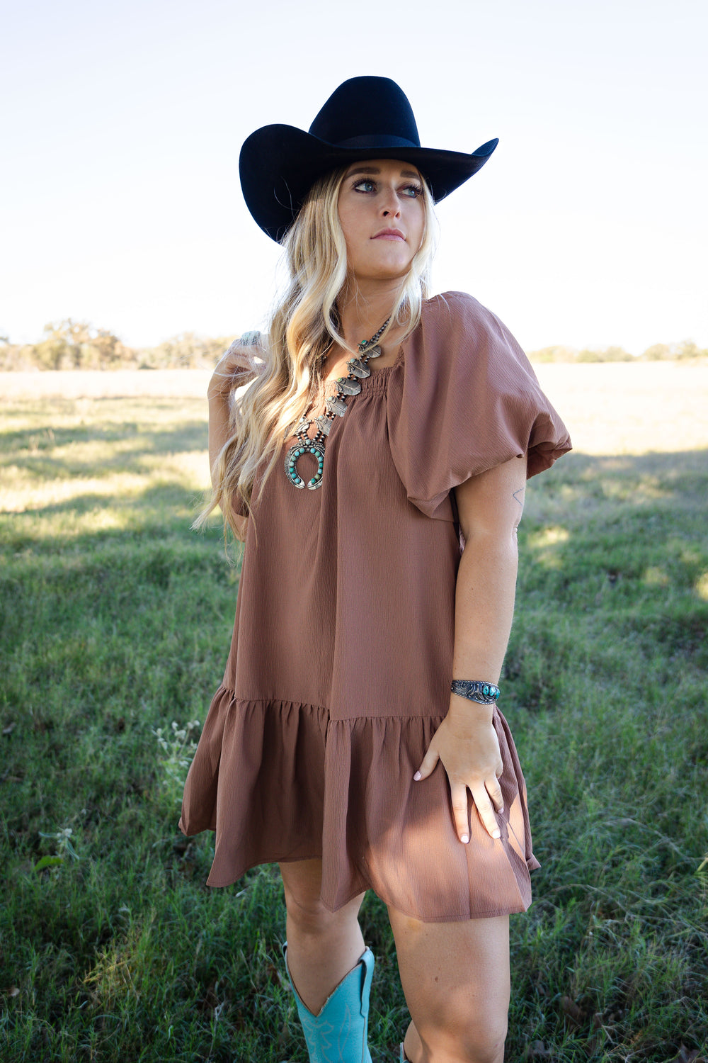 Camel Square Neck Dress