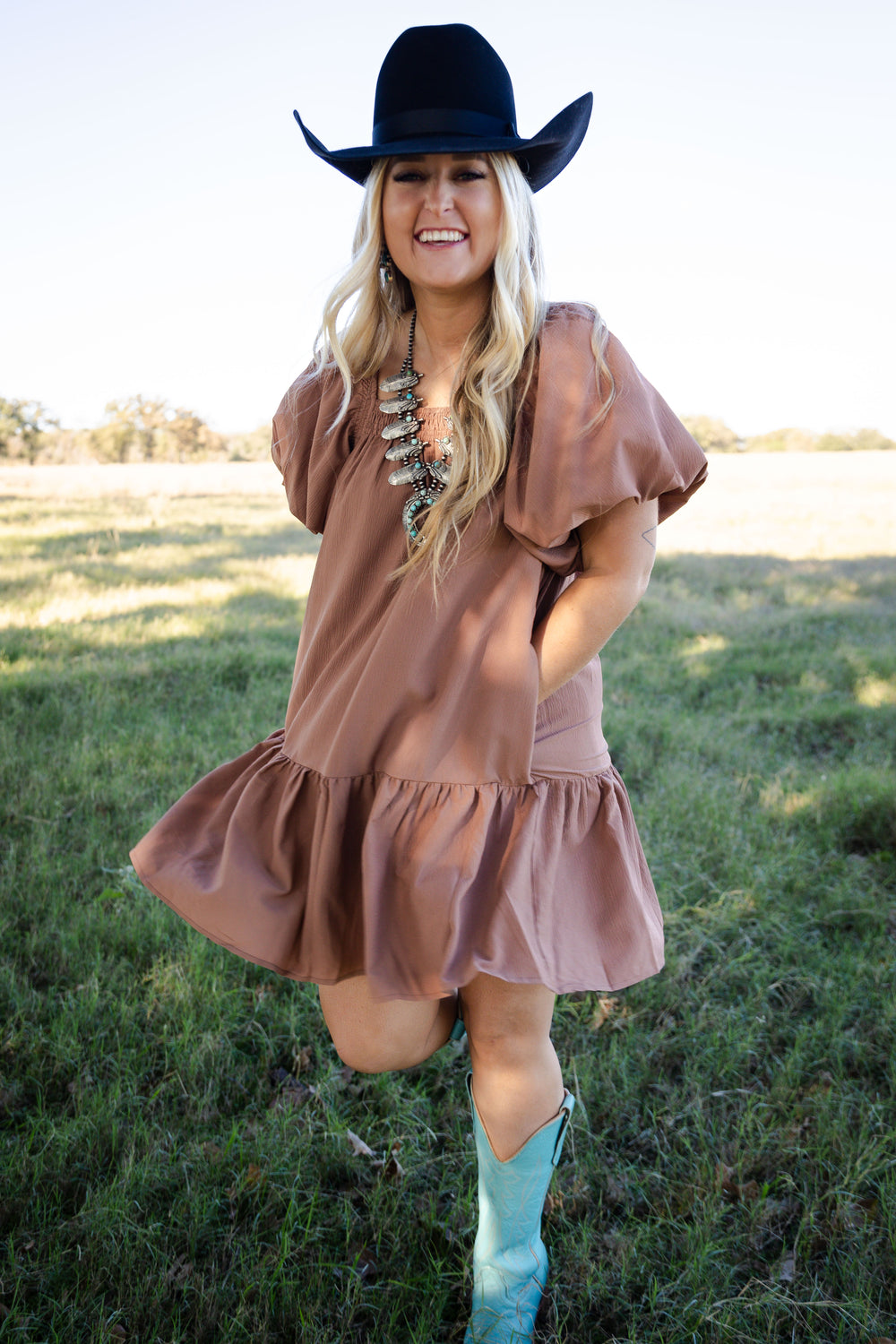 Camel Square Neck Dress